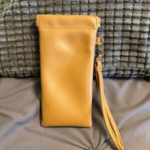 Elegant Tan Wristlet Clutch, glasses not included, they are listed separately.